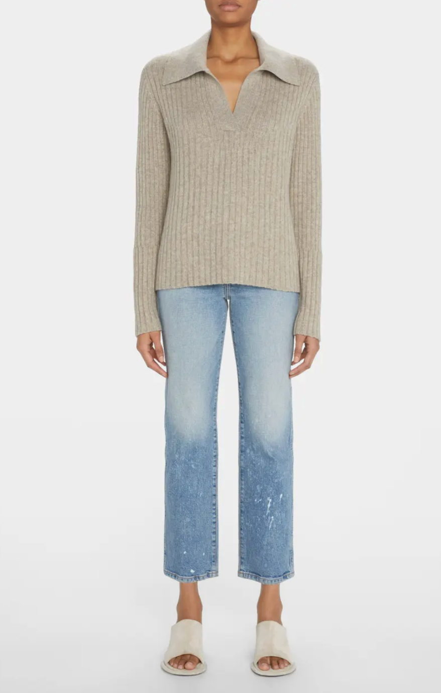 Khaite Stella Rib Cashmere Polo Sweater size M