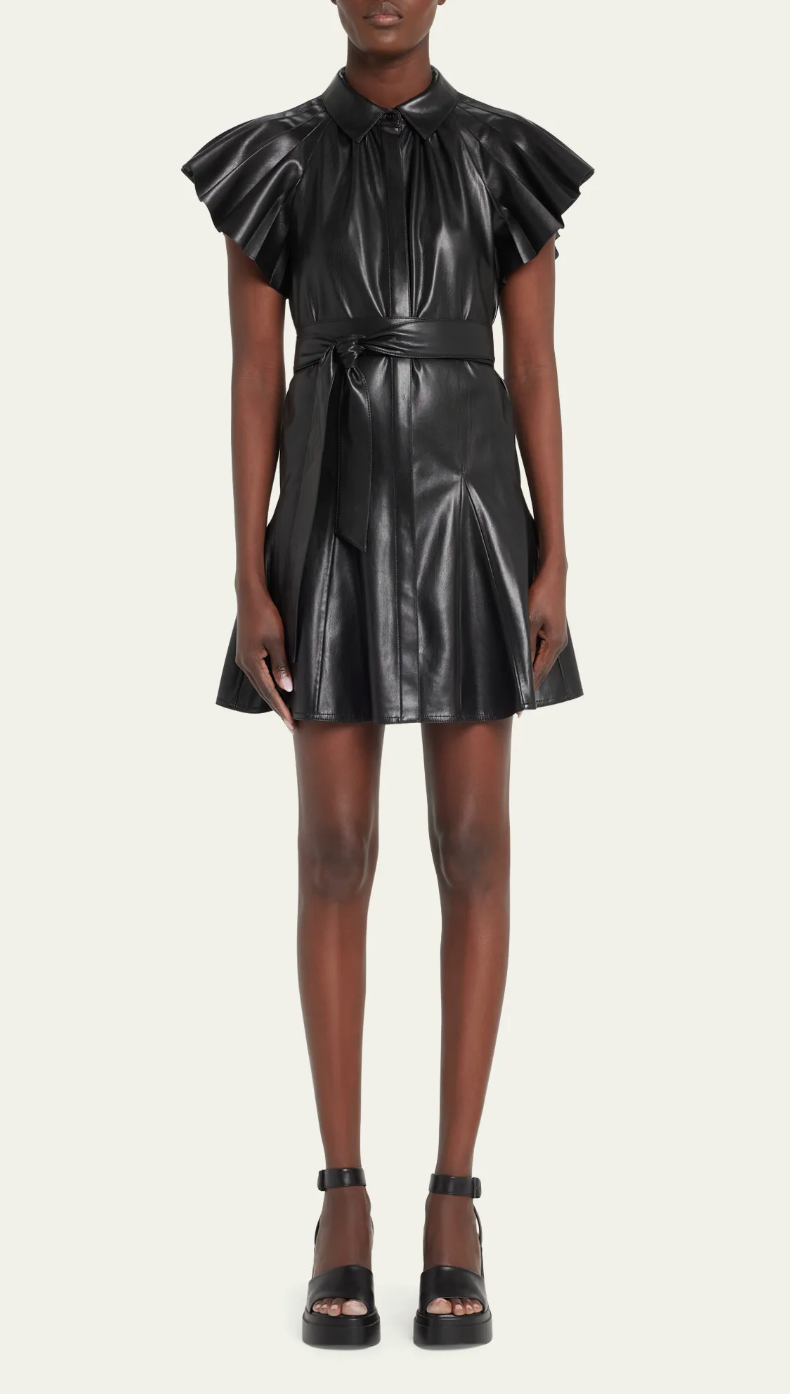Alice and Olivia McKell Flutter Sleeve Mini Dress Vegan Leather size 8