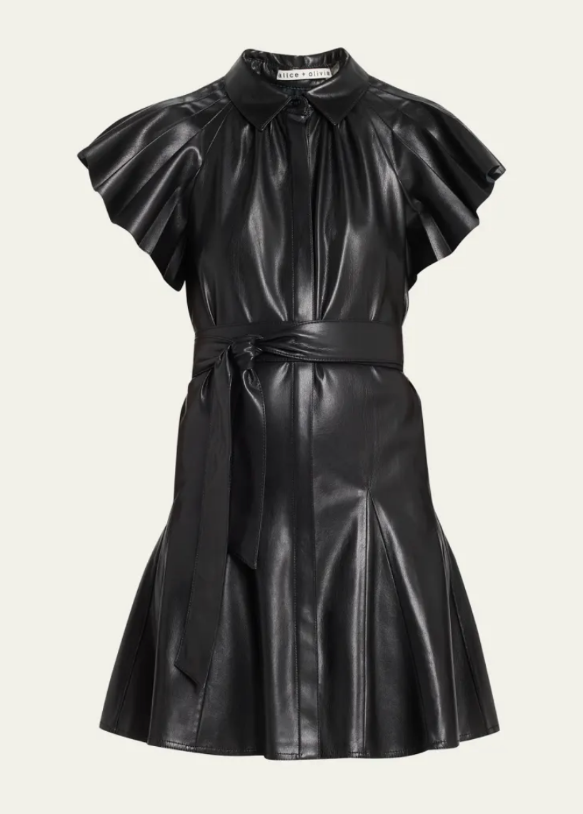 Alice and Olivia McKell Flutter Sleeve Mini Dress Vegan Leather size 8