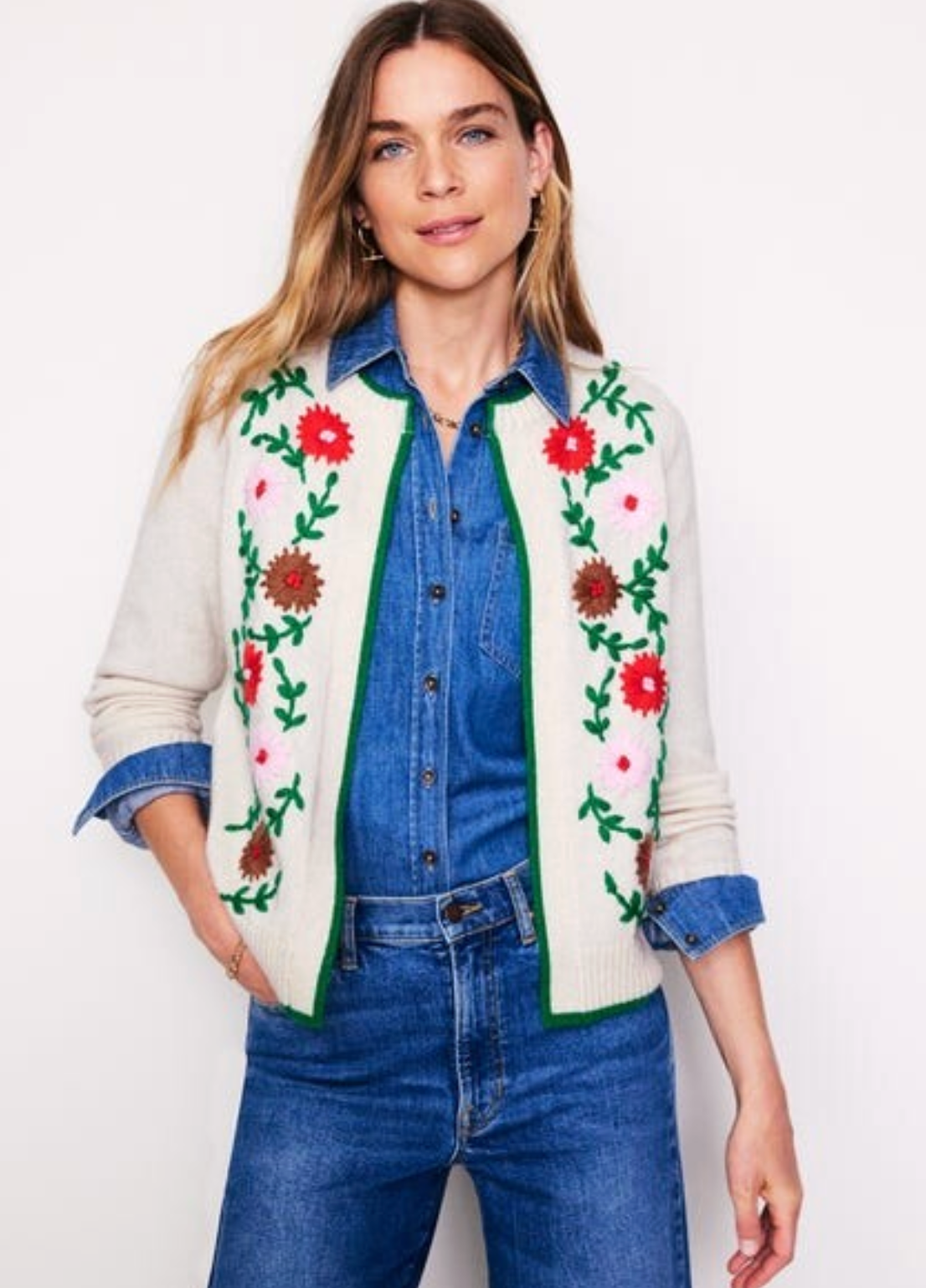 Boden Embroidered Flower Cardigan size S