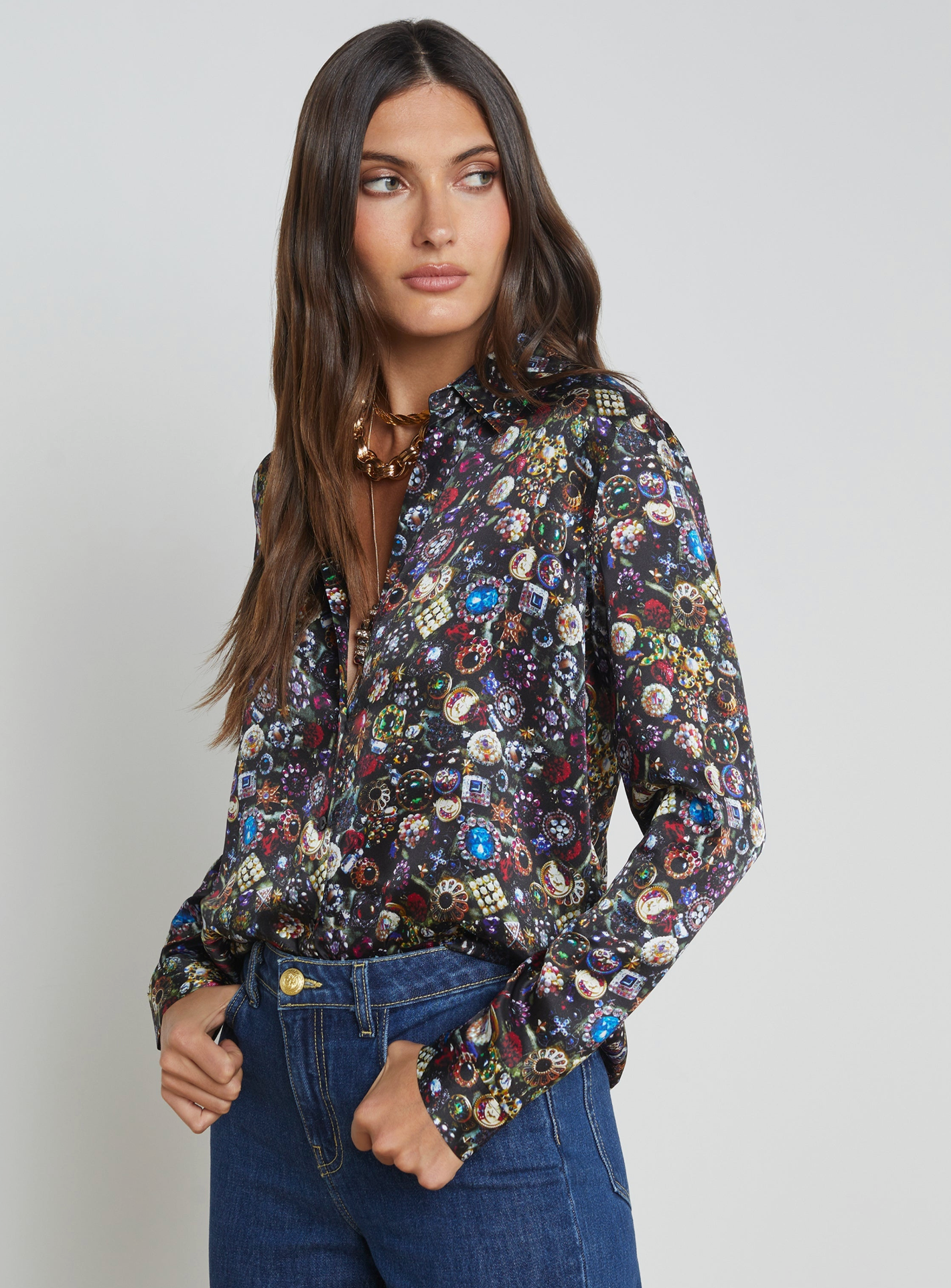 L'AGENCE Jewel Print Silk Top size XS