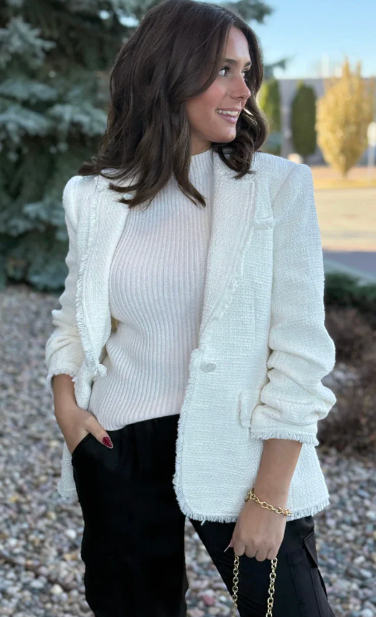 Cinq a Sept Khloe Cream Tweed Blazer size 0