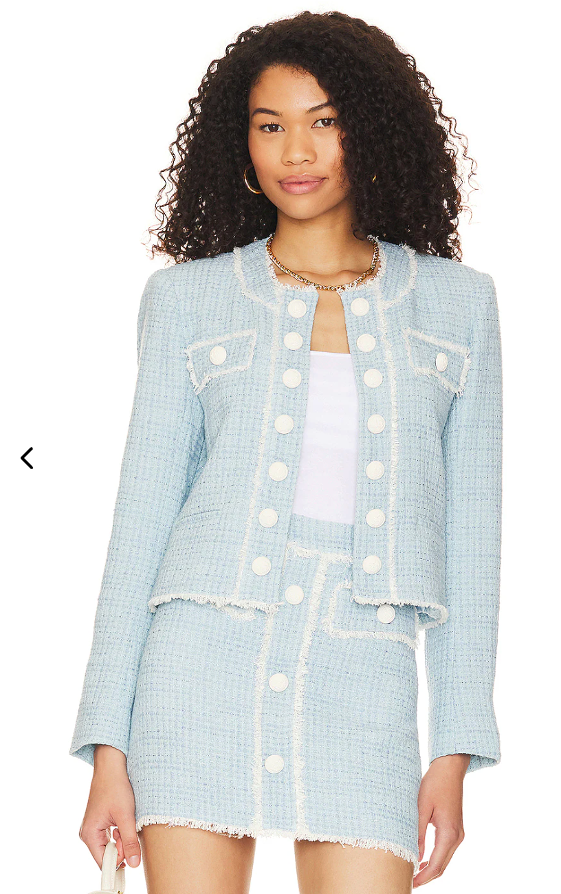 Generation Love Killian Tweed Jacket in French Blue & Cream size XS