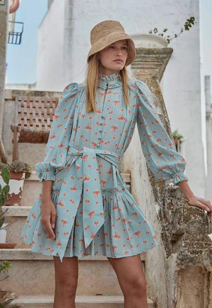 Hunter Bell Blakely Dress Blue Ikat Flower size XS
