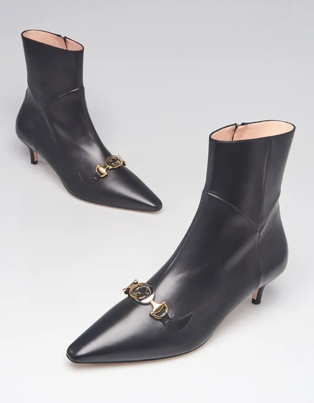 Gucci Black Leather Zumi Kitten Heel Ankle Boots size 37