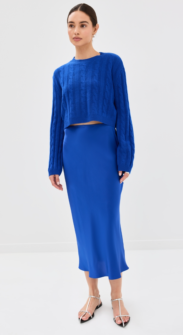 Sablyn Miranda Silk Midi Skirt Lapis Blue size S