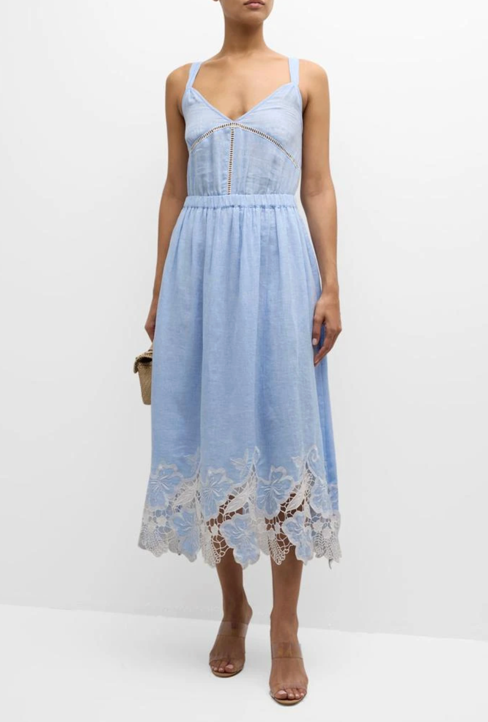 Ramy Brook Aubriella Embroidered Midi Linen Dress size S