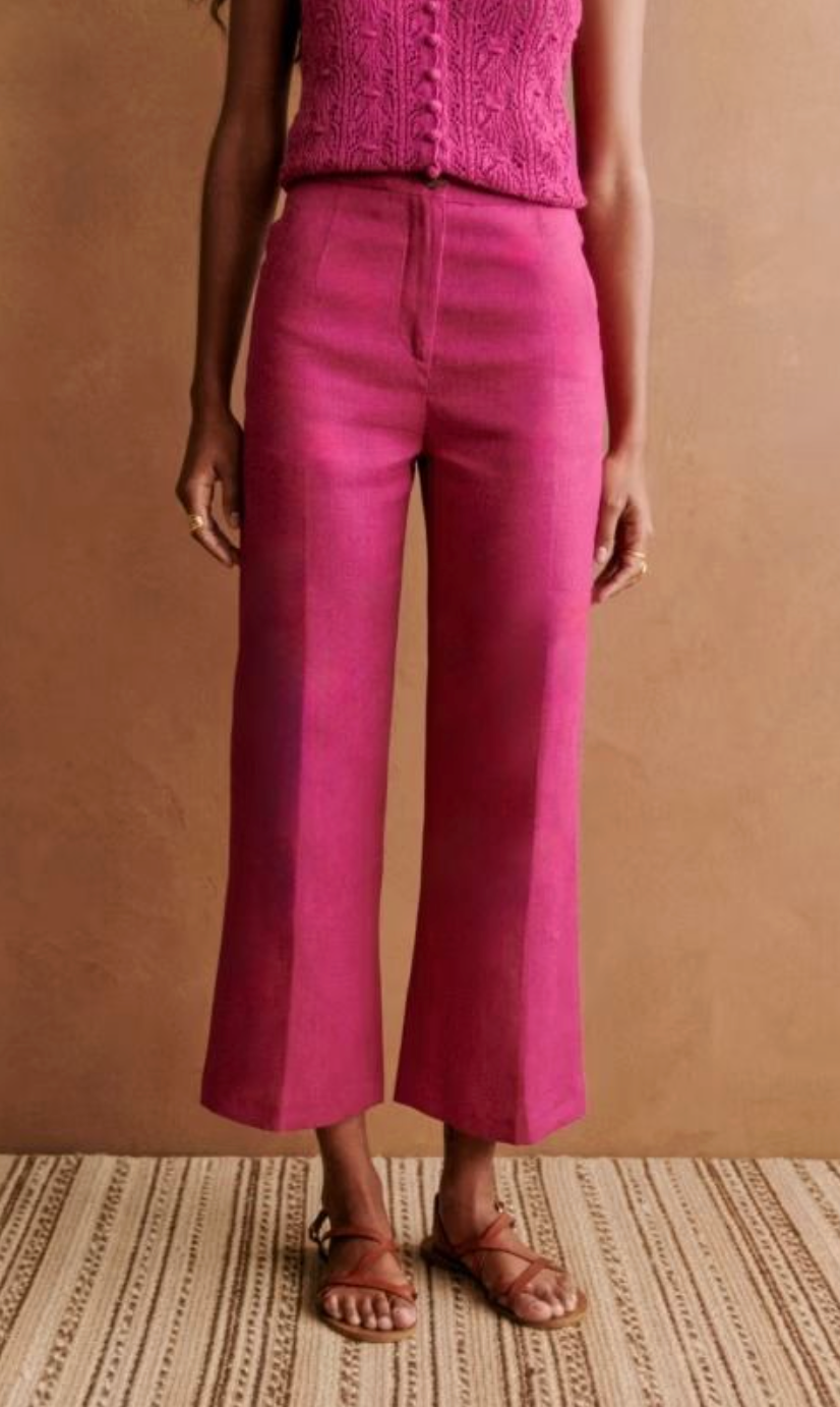 Sezane Martin Linen Trousers Pants Fuchsia size 38 US 6