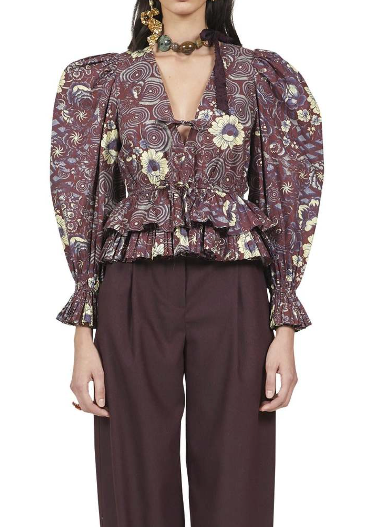 Ulla Johnson Ren Ruffled Printed Cotton Blouse size 4