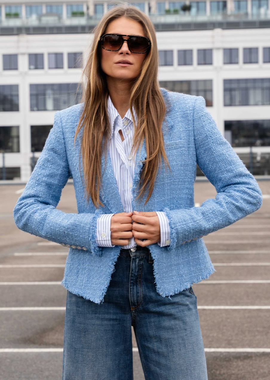 Veronica Beard Hosanna Tweed Dickey Jacket in Skylight size 2