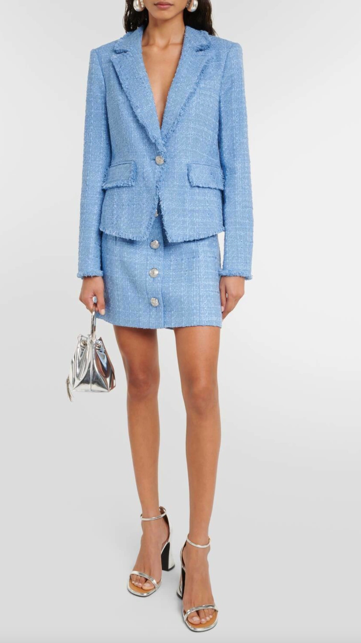 Veronica Beard Hosanna Tweed Dickey Jacket in Skylight size 2