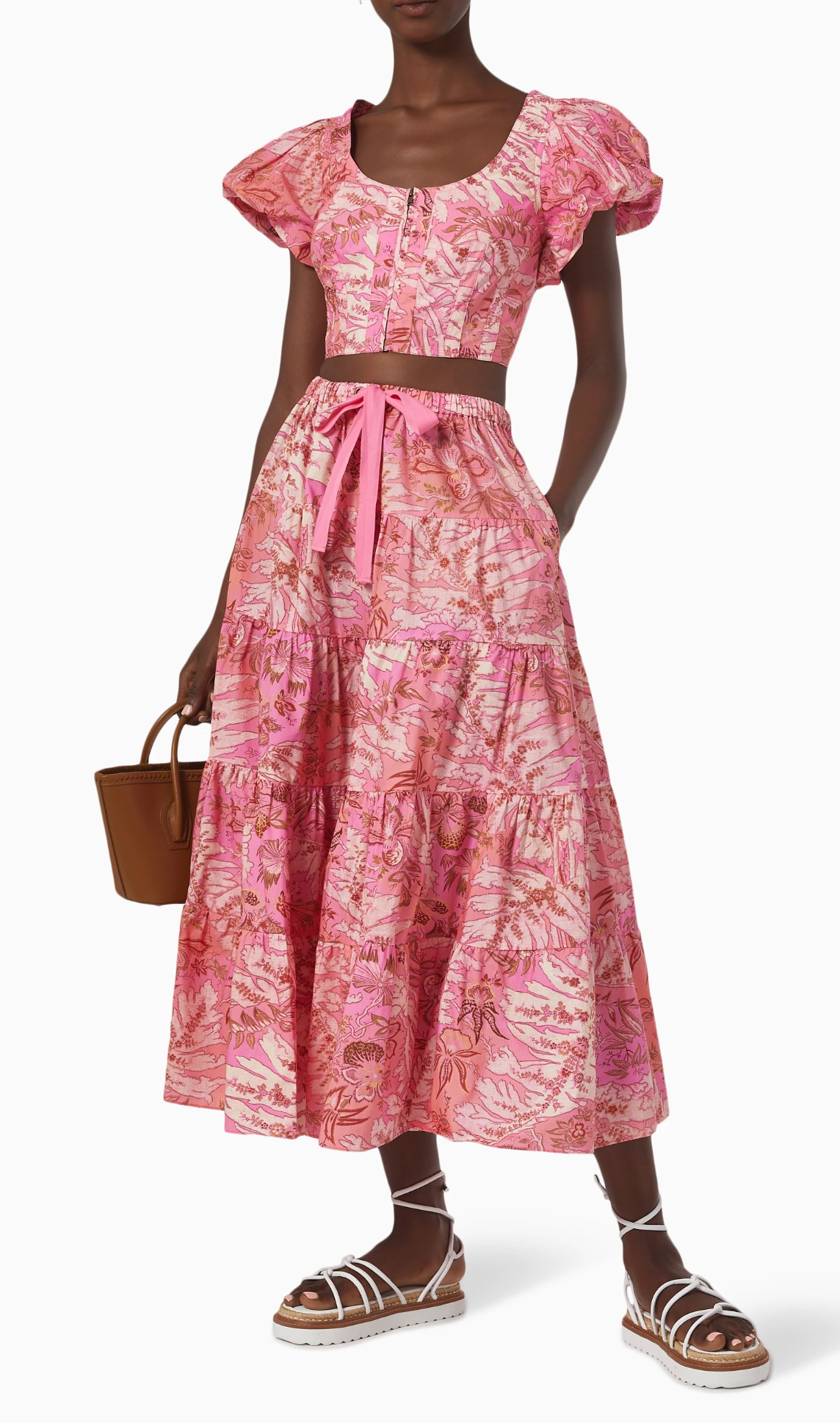 Ulla Johnson Makana Floral Tiered Midi Skirt in Cotton Poplin with Kalena Top size 0 / 2