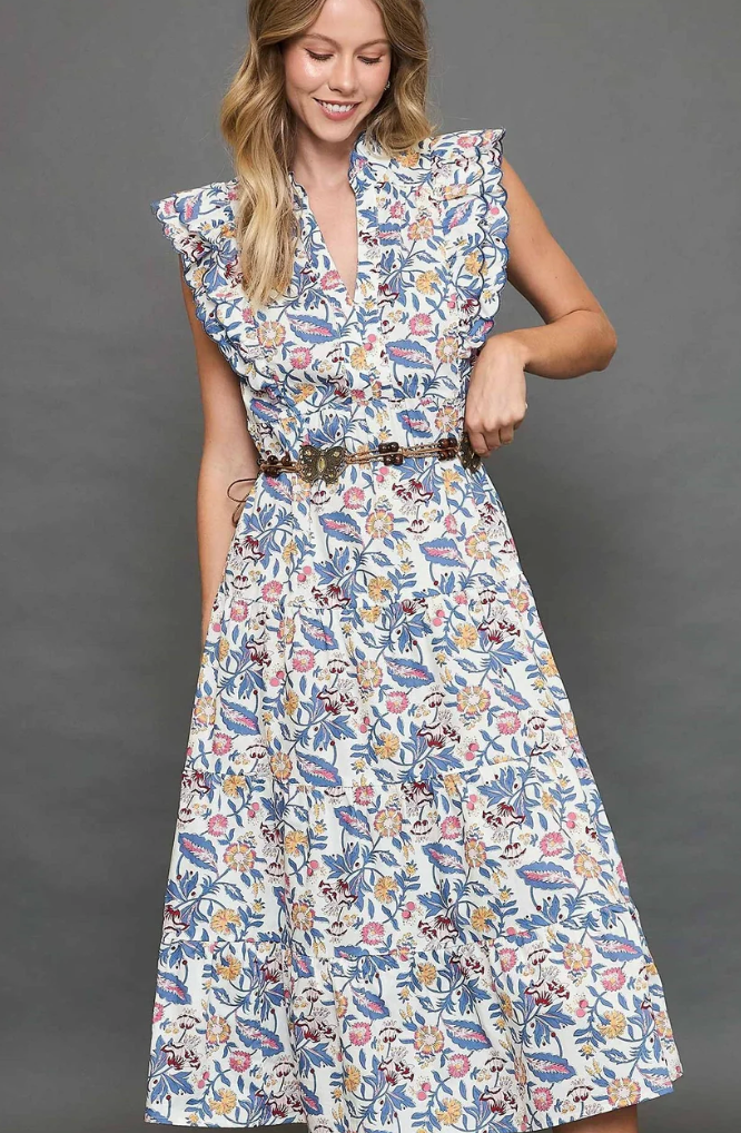 Umgee Garden Print Maxi Dress size M