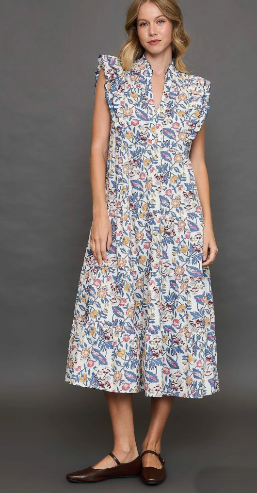 Umgee Garden Print Maxi Dress size M