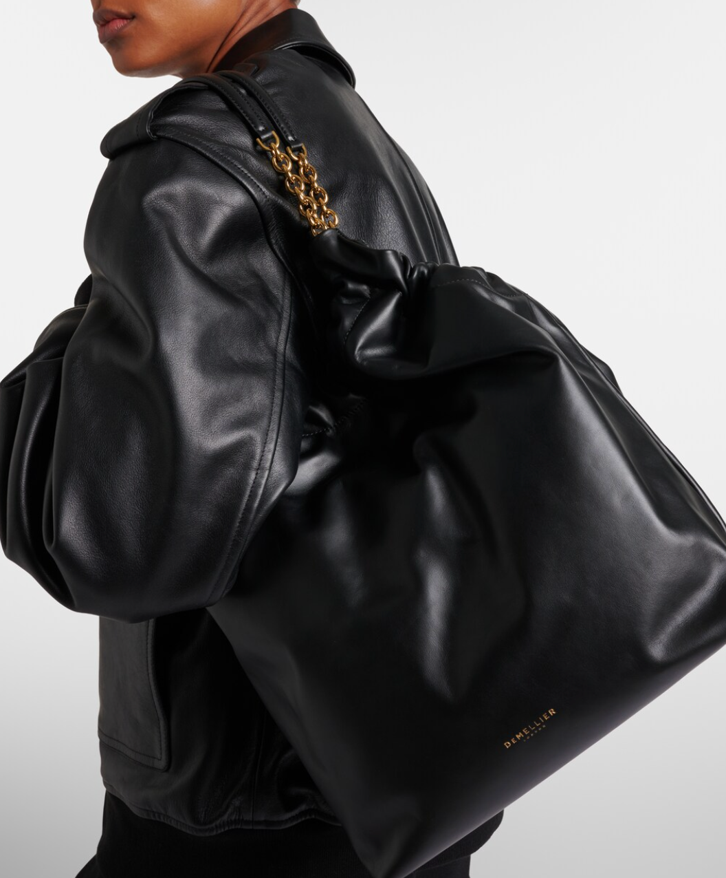 Demellier The Miami Black Leather Shoulder Bag