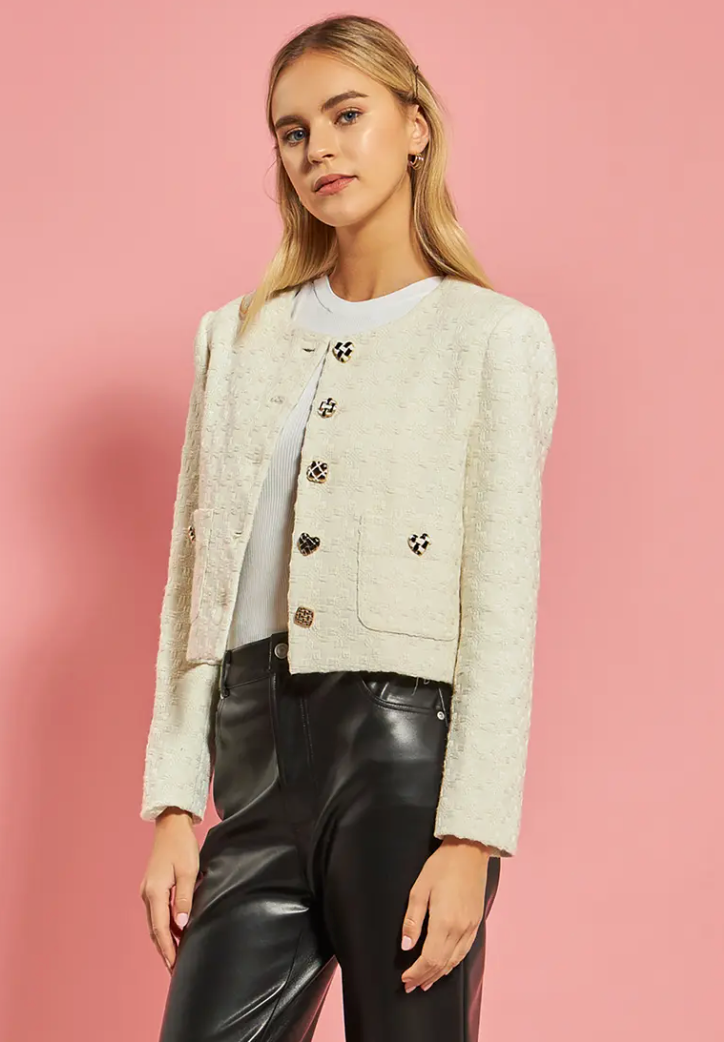 English Factory Cropped Textured Houndstooth Jacket size S