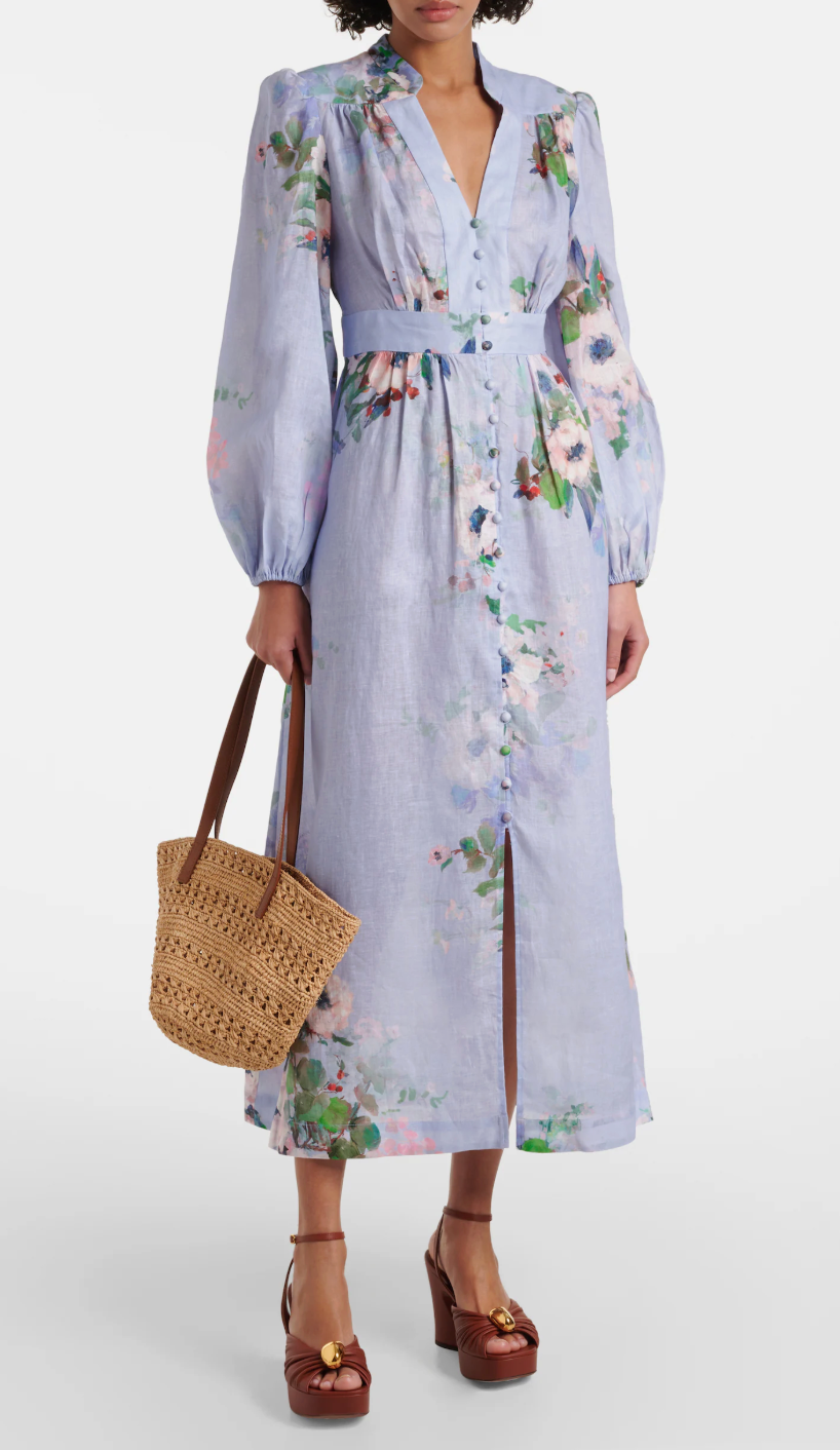 Zimmermann Everley Linen Midi Dress size 1 US 6