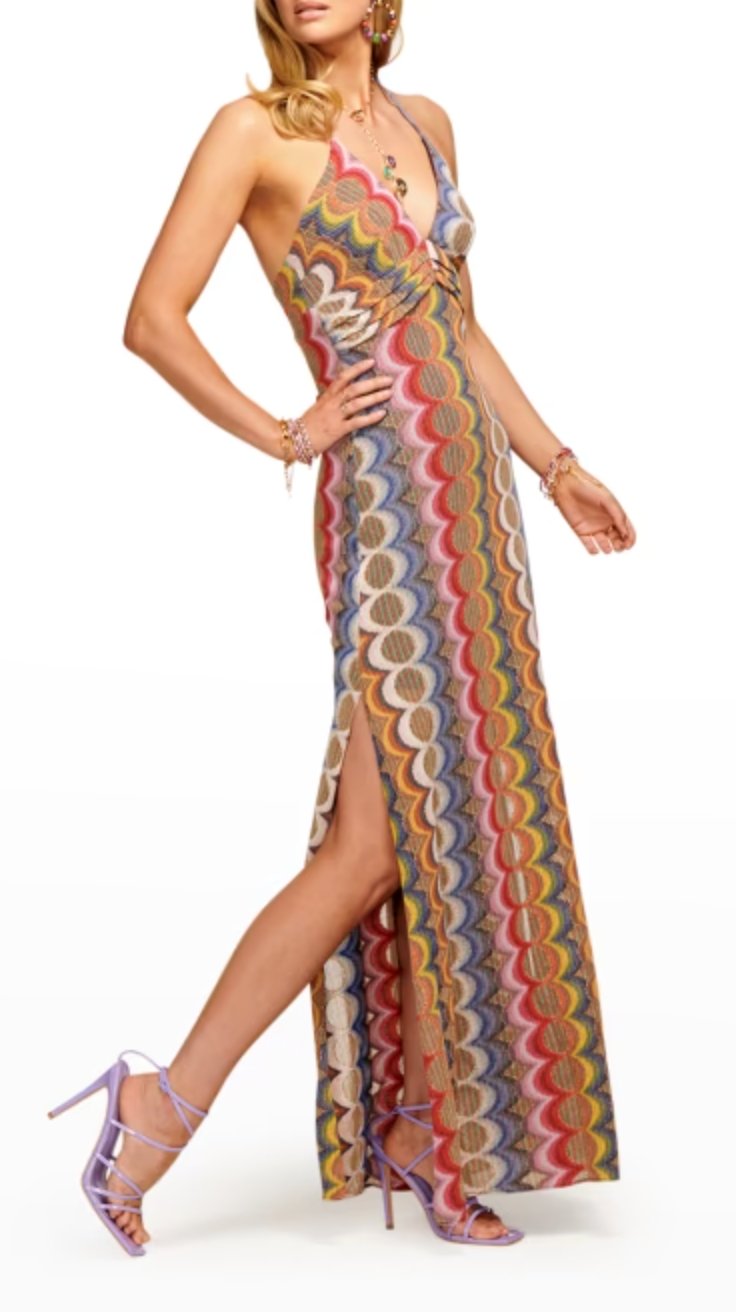 Ramy Brook Myrtle Metallic Groovy Halter Dress size L