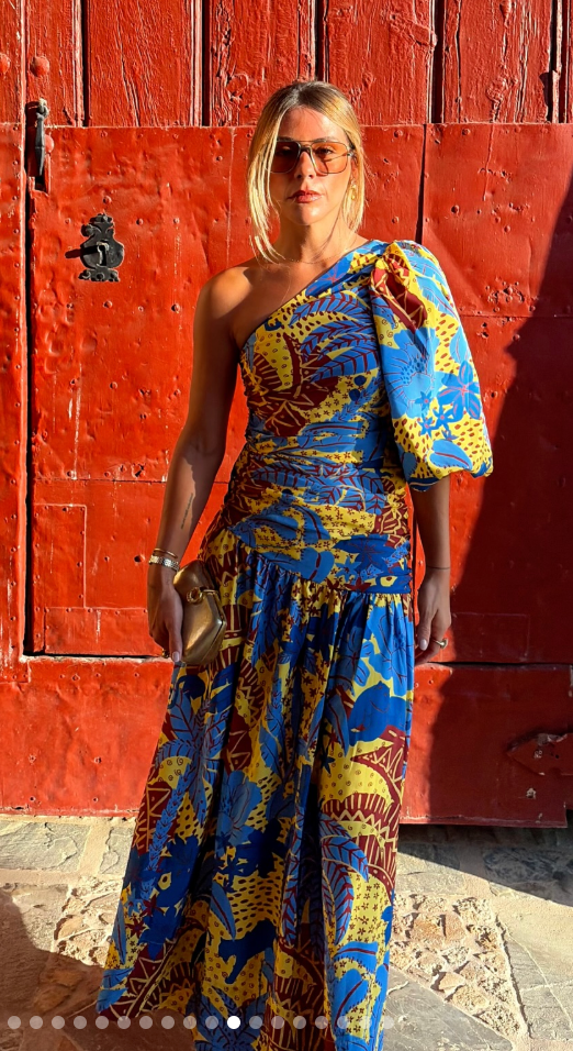 Farm Rio Yellow Jungle Panther Midi Dress One Shoulder size S