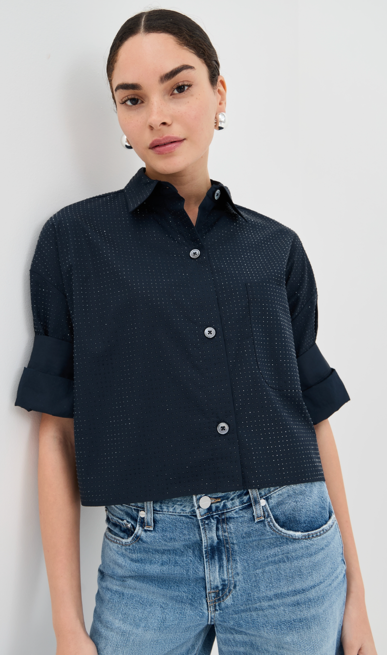 TWP Next EX Cropped Shirt in Navy Embellished size XS/S