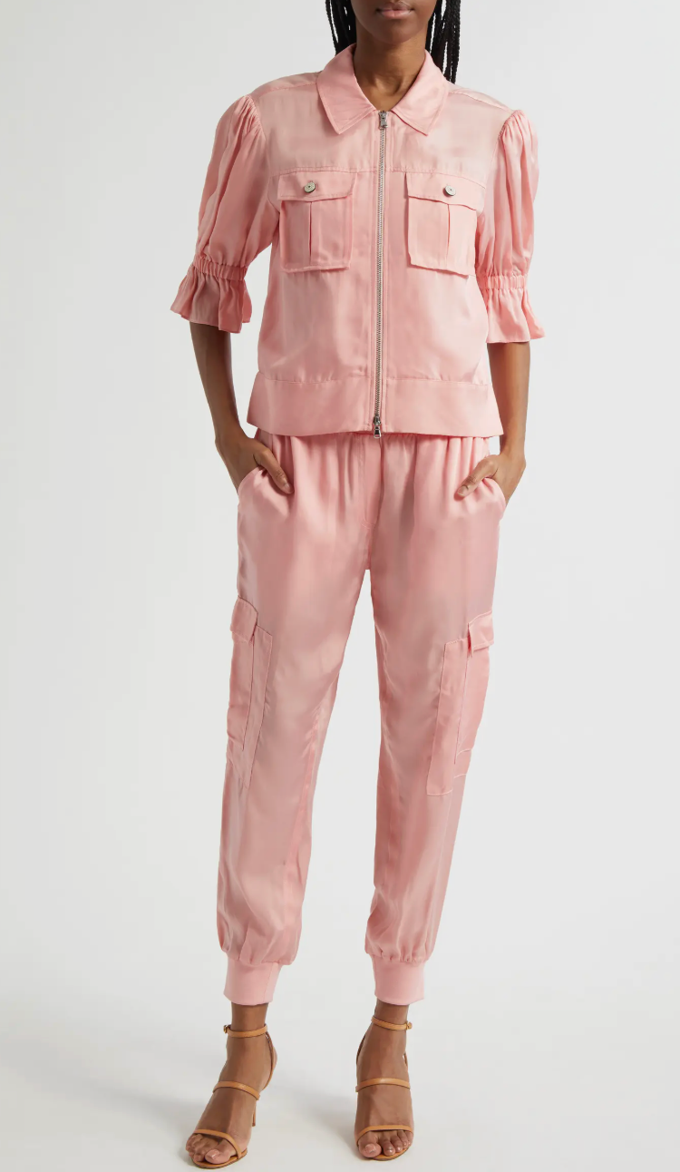 Cinq a Sept Holly Ruffle Sleeve Jacket and Giles Cargo Joggers size XS
