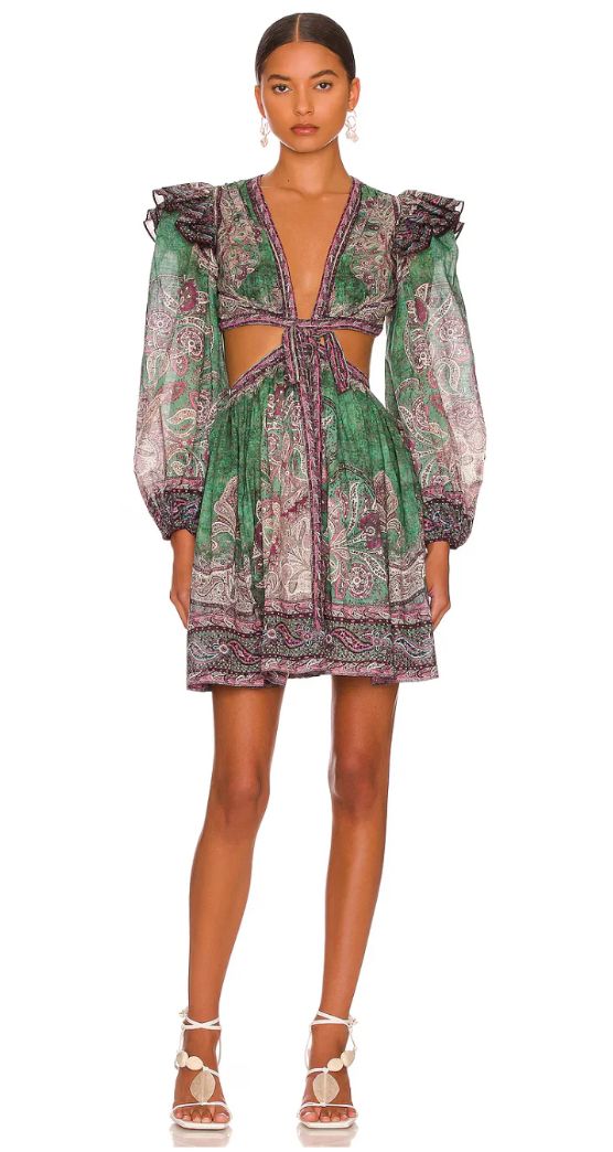 Zimmermann Anneke Ruffle Mini Dress Teal Paisley size 0 US 4