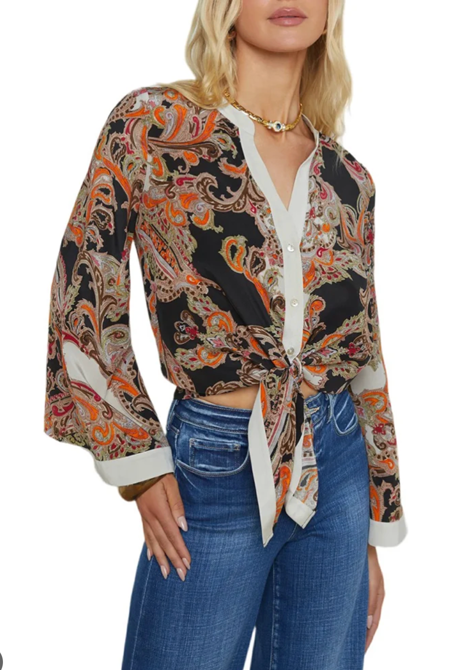 L'Agence Charlize Bell Western Toile Silk Blouse size XS