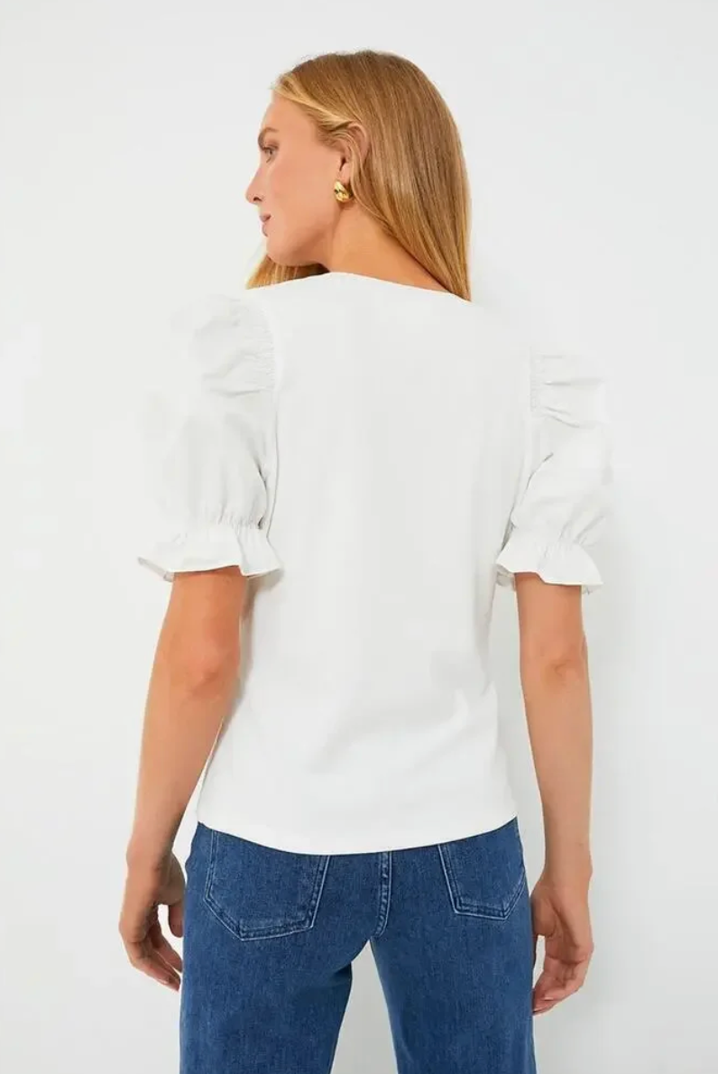 Pomander Place White Livia Puff Sleeve V Neck Top size S