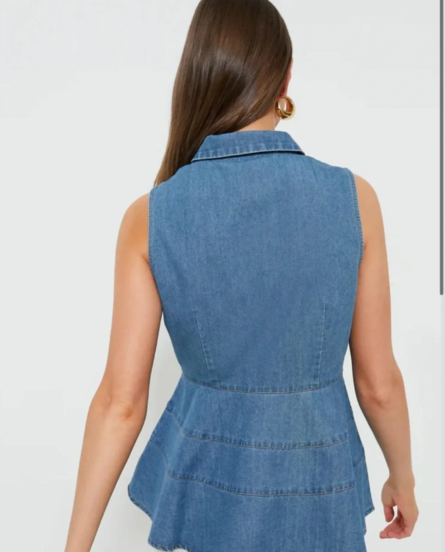 Pomander Place Ashlen Sleeveless Chambray Denim Top size S