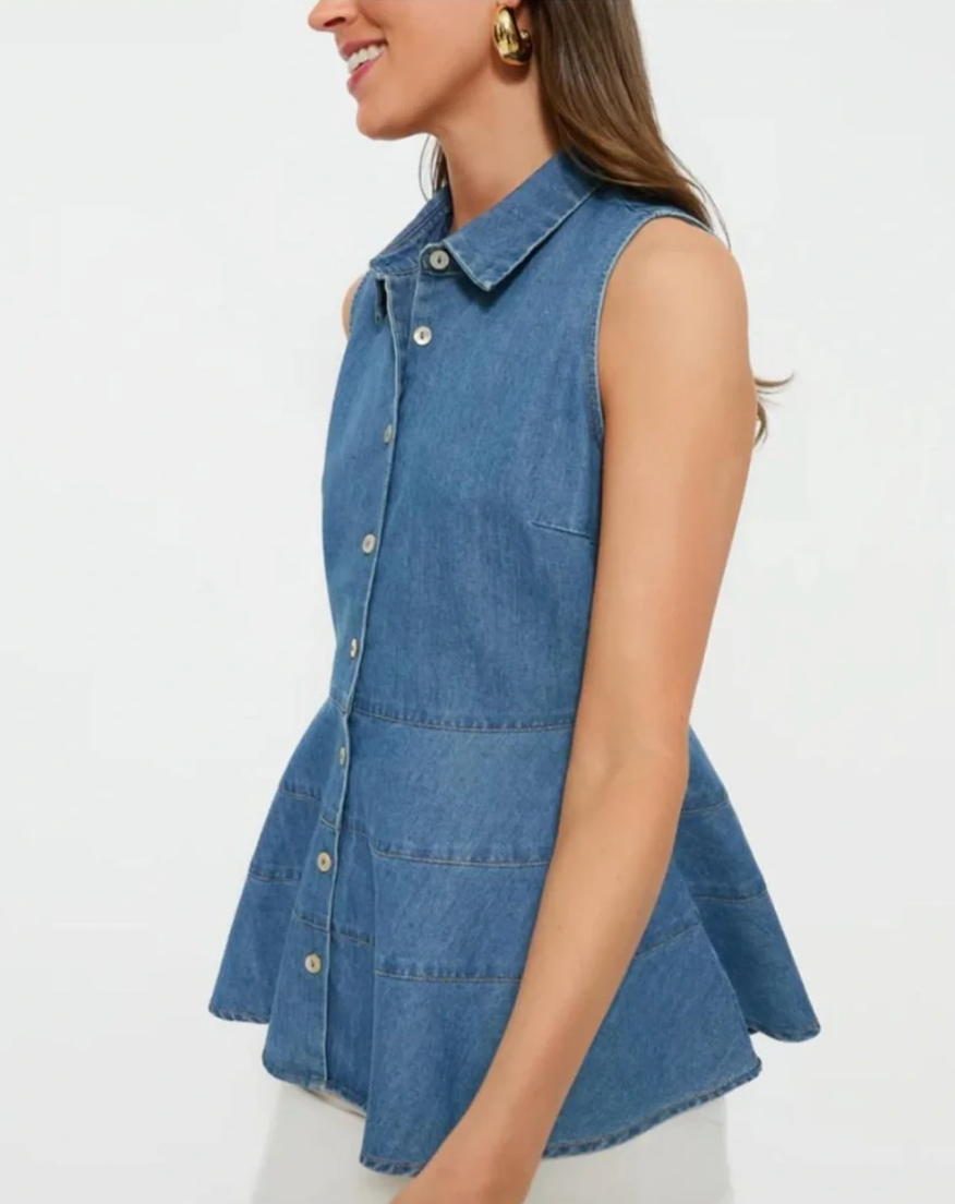 Pomander Place Ashlen Sleeveless Chambray Denim Top size S