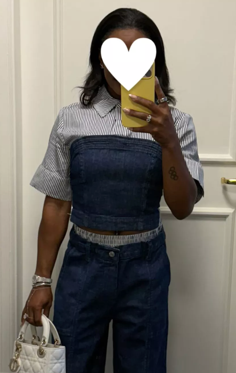 Simkhai Indigo Stripes Adams Shirt and Kori Double Waistband Jeans size 0/S