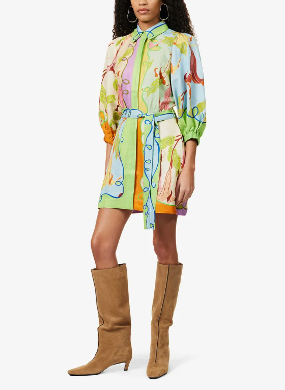 Alemais Rafaela Long-Sleeve Linen Mini Dress size 0