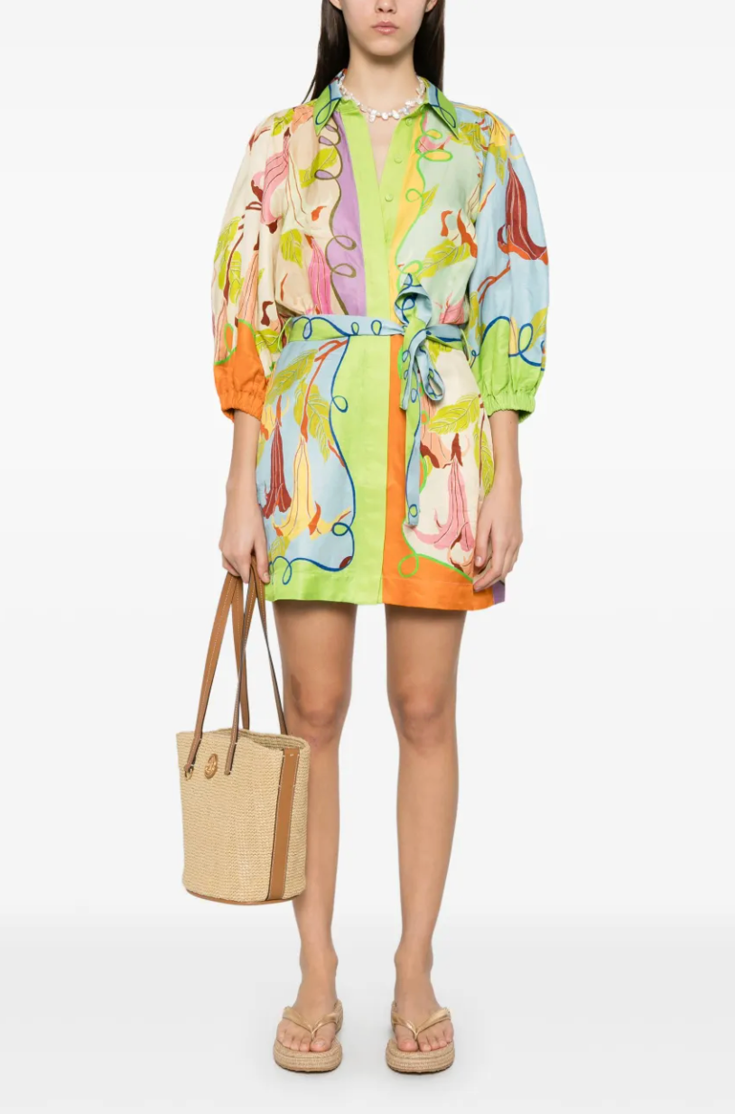 Alemais Rafaela Long-Sleeve Linen Mini Dress size 0