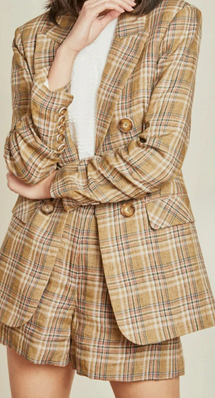 Veronica Beard Beacon Plaid Dickey Blazer Jacket in Green size 6