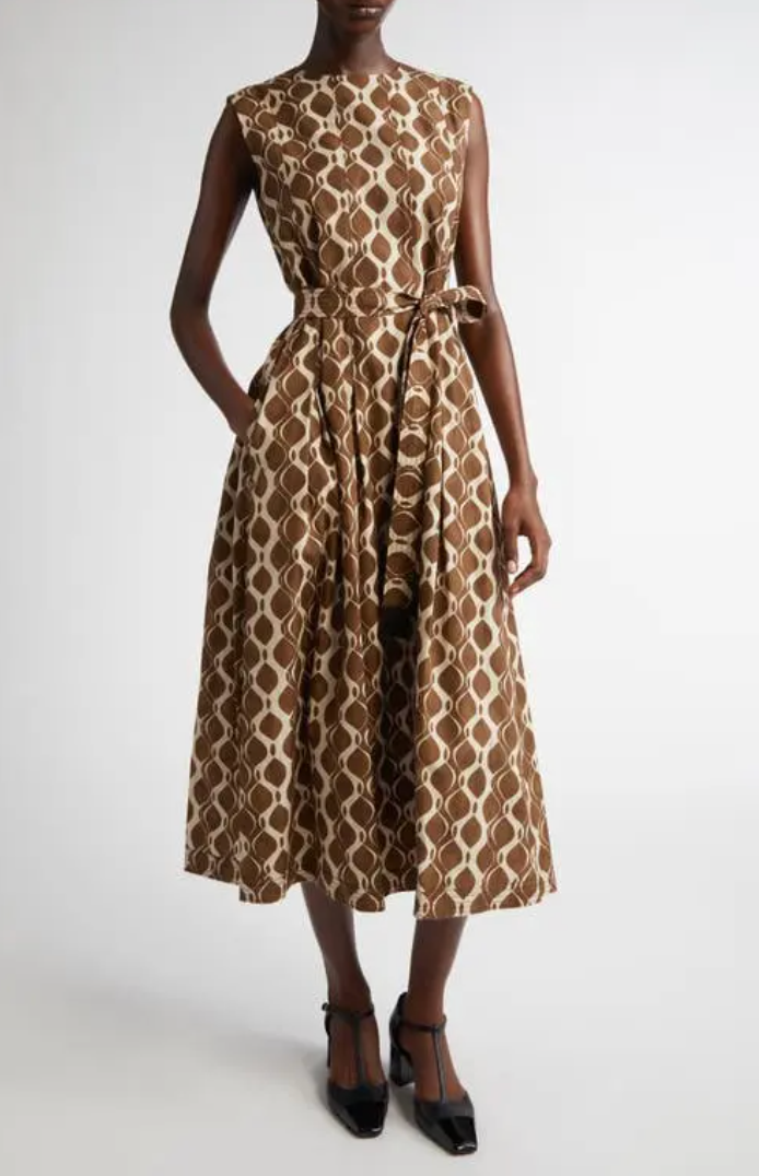 Max Mara Amati Print Poplin Midi Dress in Ecru size 6