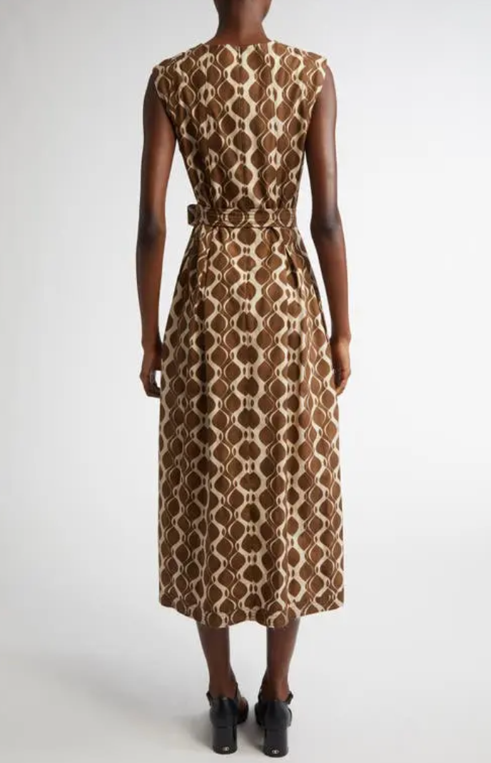 Max Mara Amati Print Poplin Midi Dress in Ecru size 6