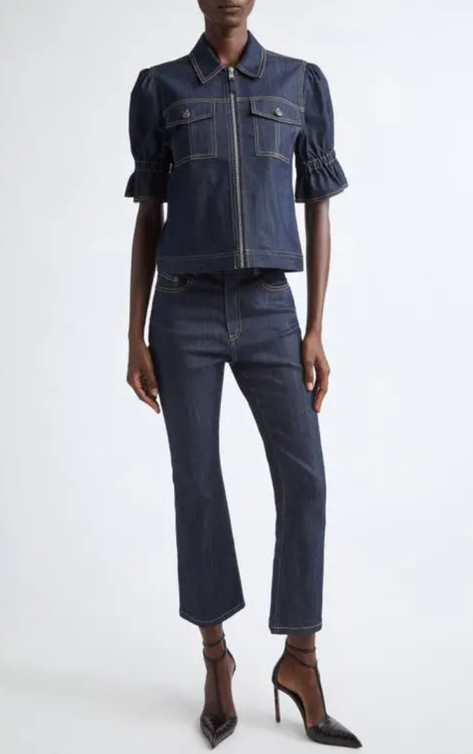 Cinq a Sept Holly Puff Shoulder Denim Jacket size S