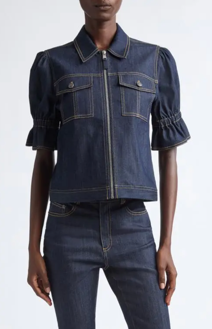 Cinq a Sept Holly Puff Shoulder Denim Jacket size S