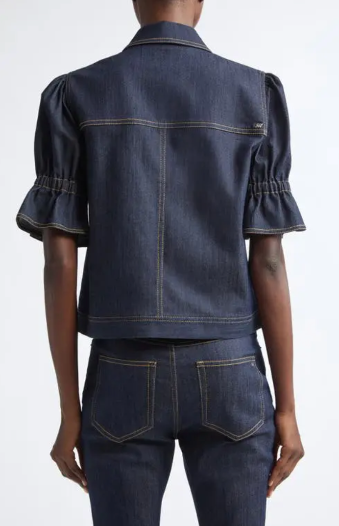 Cinq a Sept Holly Puff Shoulder Denim Jacket size S