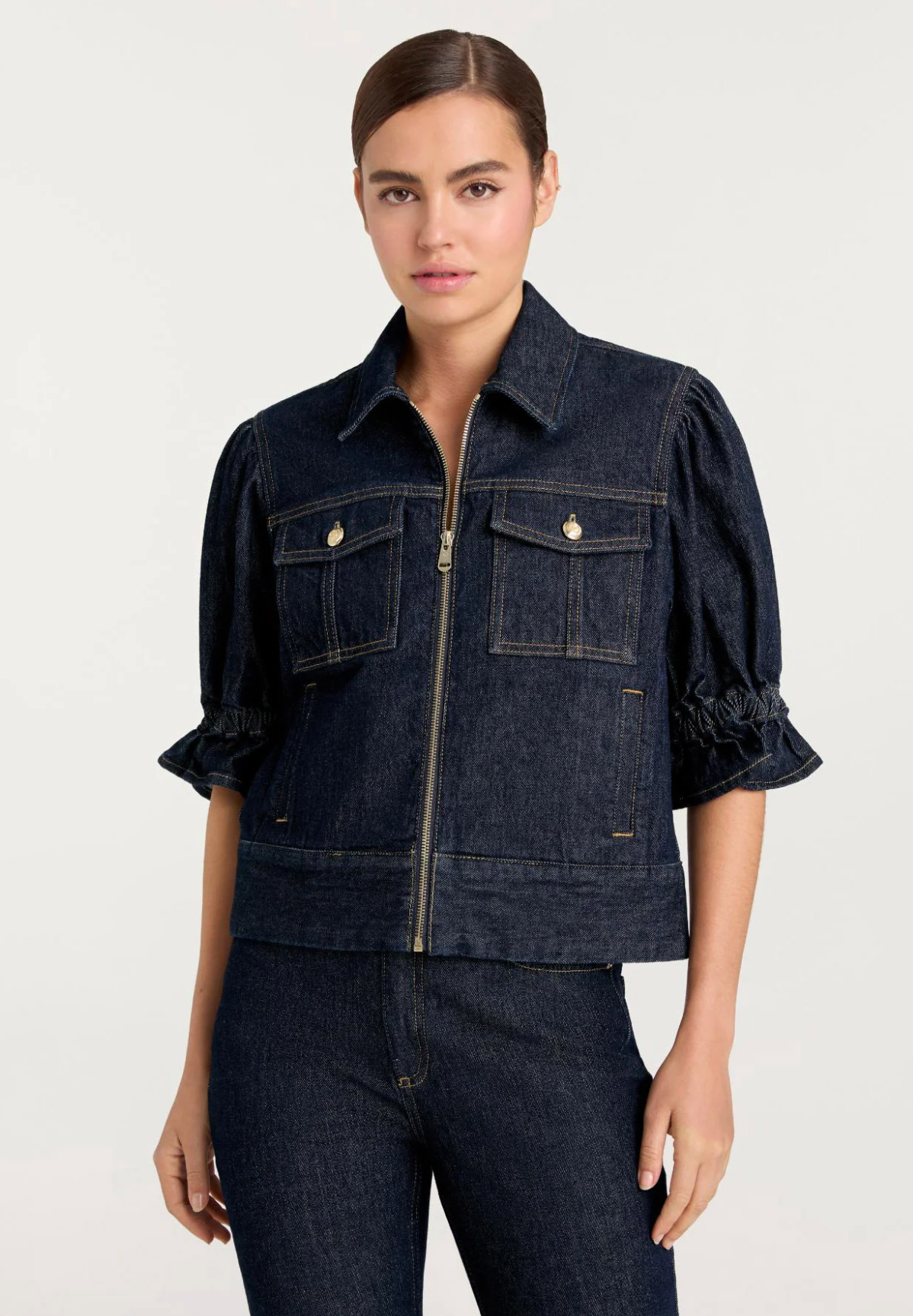 Cinq a Sept Holly Puff Shoulder Denim Jacket size S