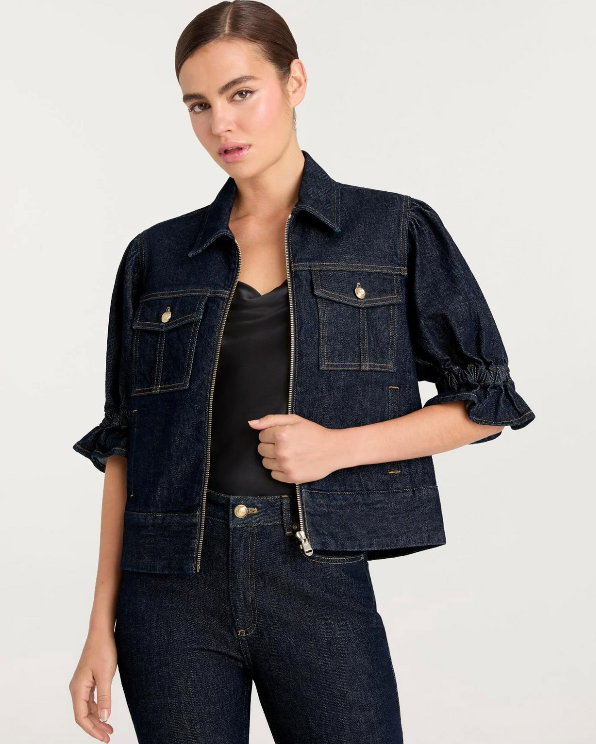 Cinq a Sept Holly Puff Shoulder Denim Jacket size S