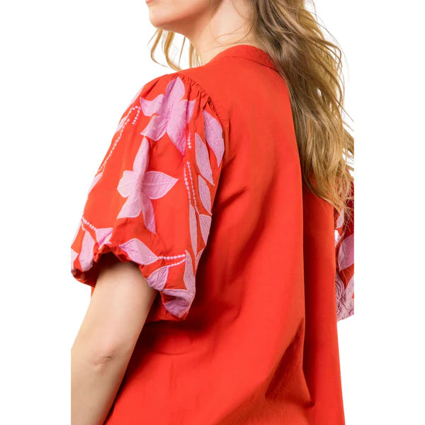THML Red and Pink Embroidered Poplin Top size S