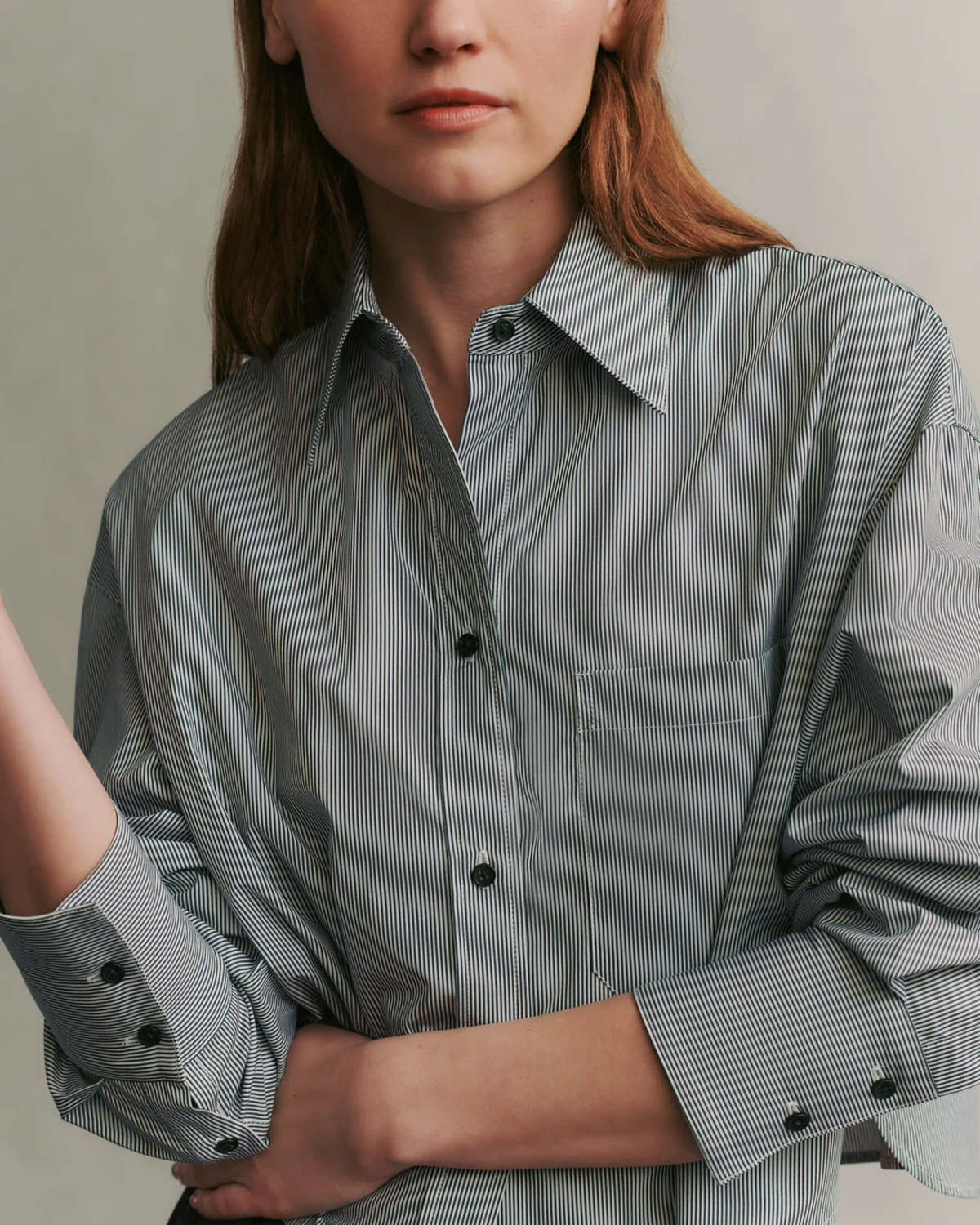 TWP Little Big Joe Stripe Cotton Crop Button-Up Shirt size M/L