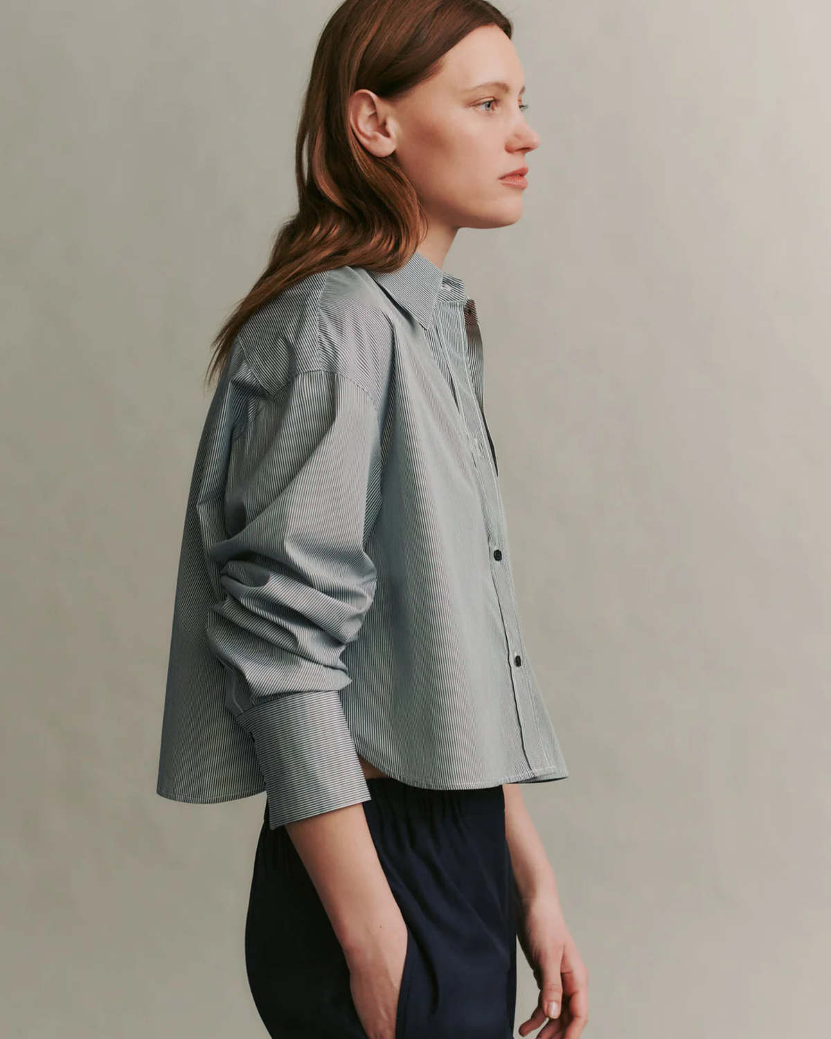 TWP Little Big Joe Stripe Cotton Crop Button-Up Shirt size M/L