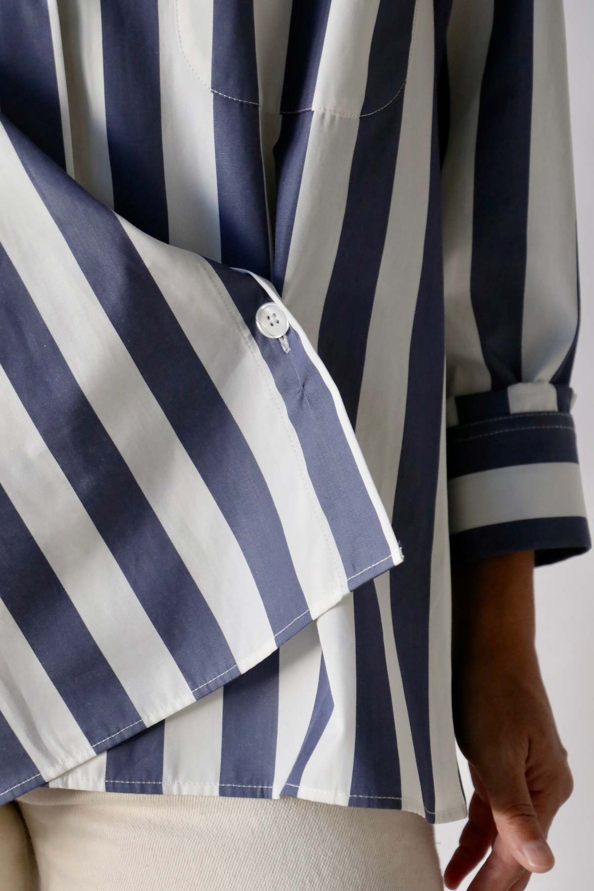 TWP New Earl Shirt in Wider Stark Stripe Indigo size XS/S