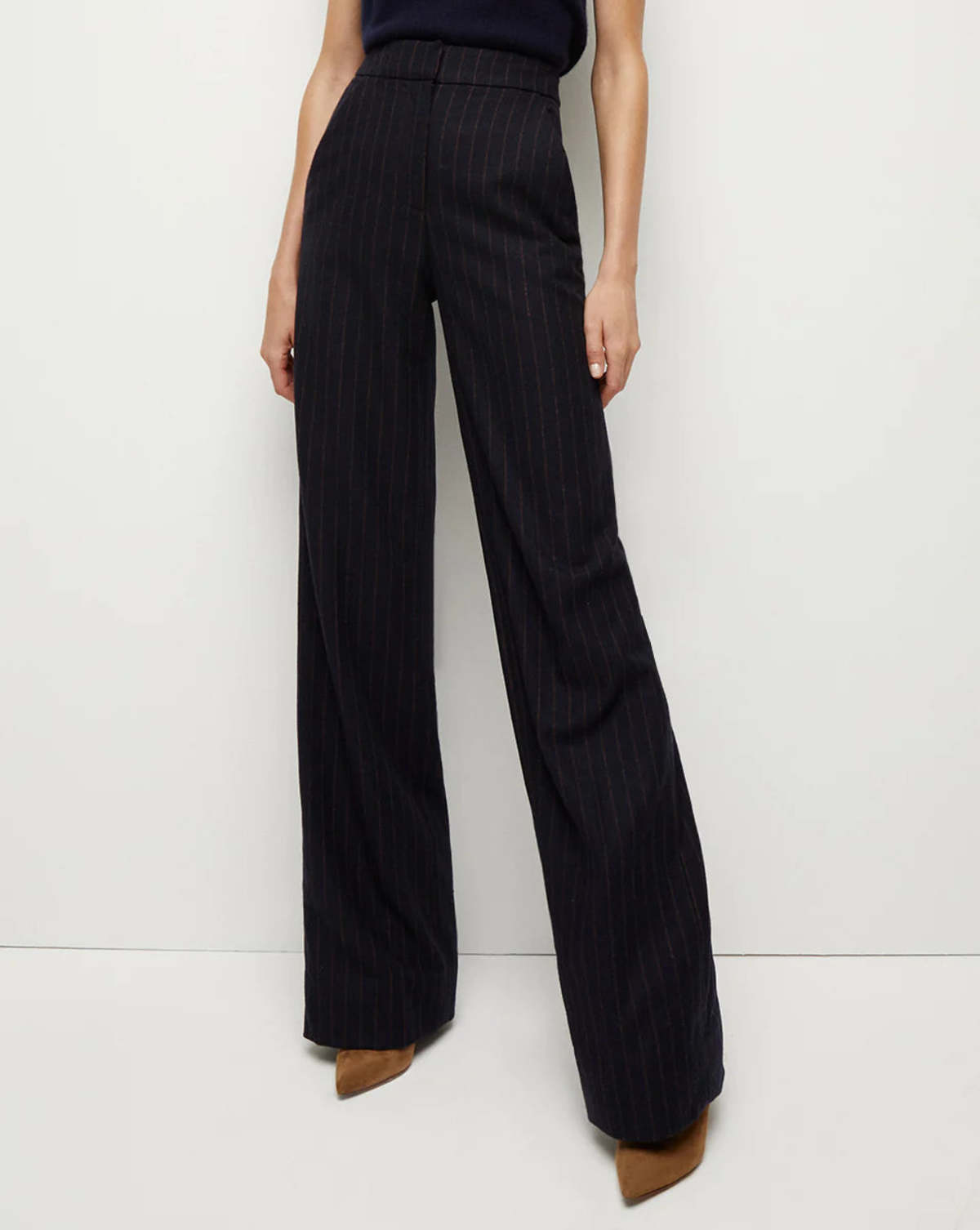 Veronica Beard Tyra Pinstriped Dickey Jacket with Tonelli Pinstriped Pant in Navy Multi size 10