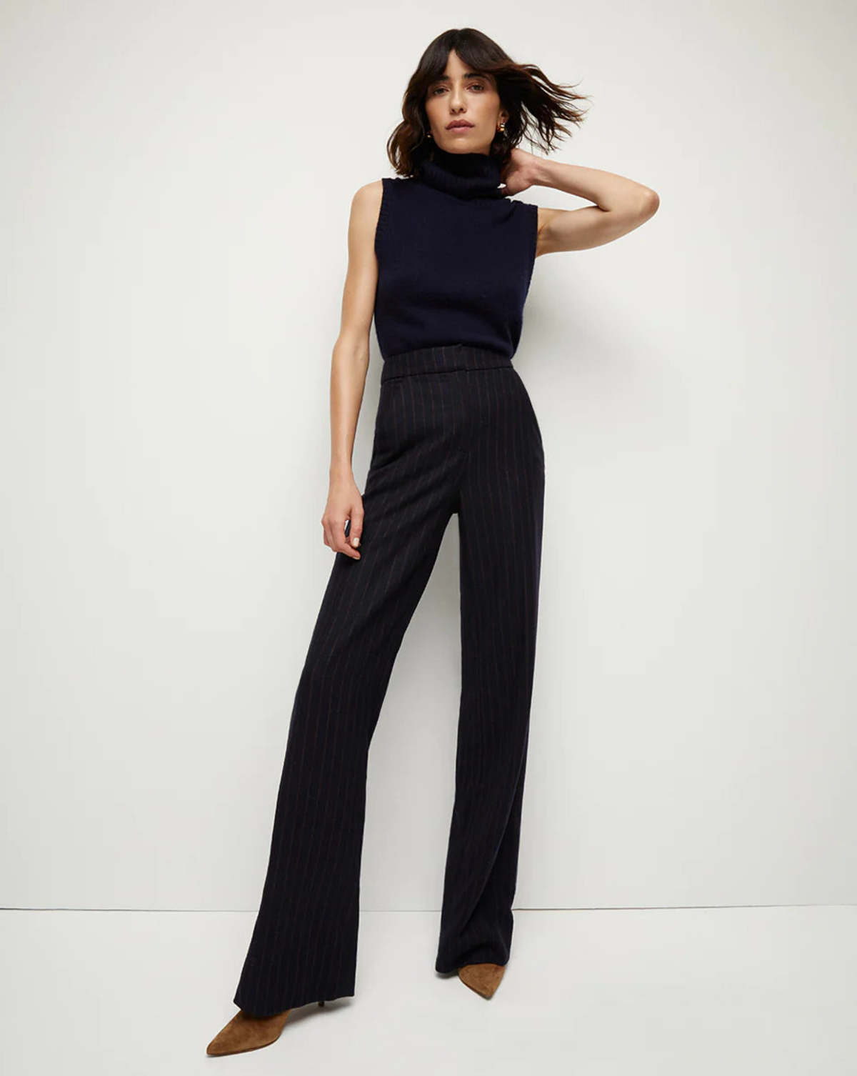 Veronica Beard Tyra Pinstriped Dickey Jacket with Tonelli Pinstriped Pant in Navy Multi size 10