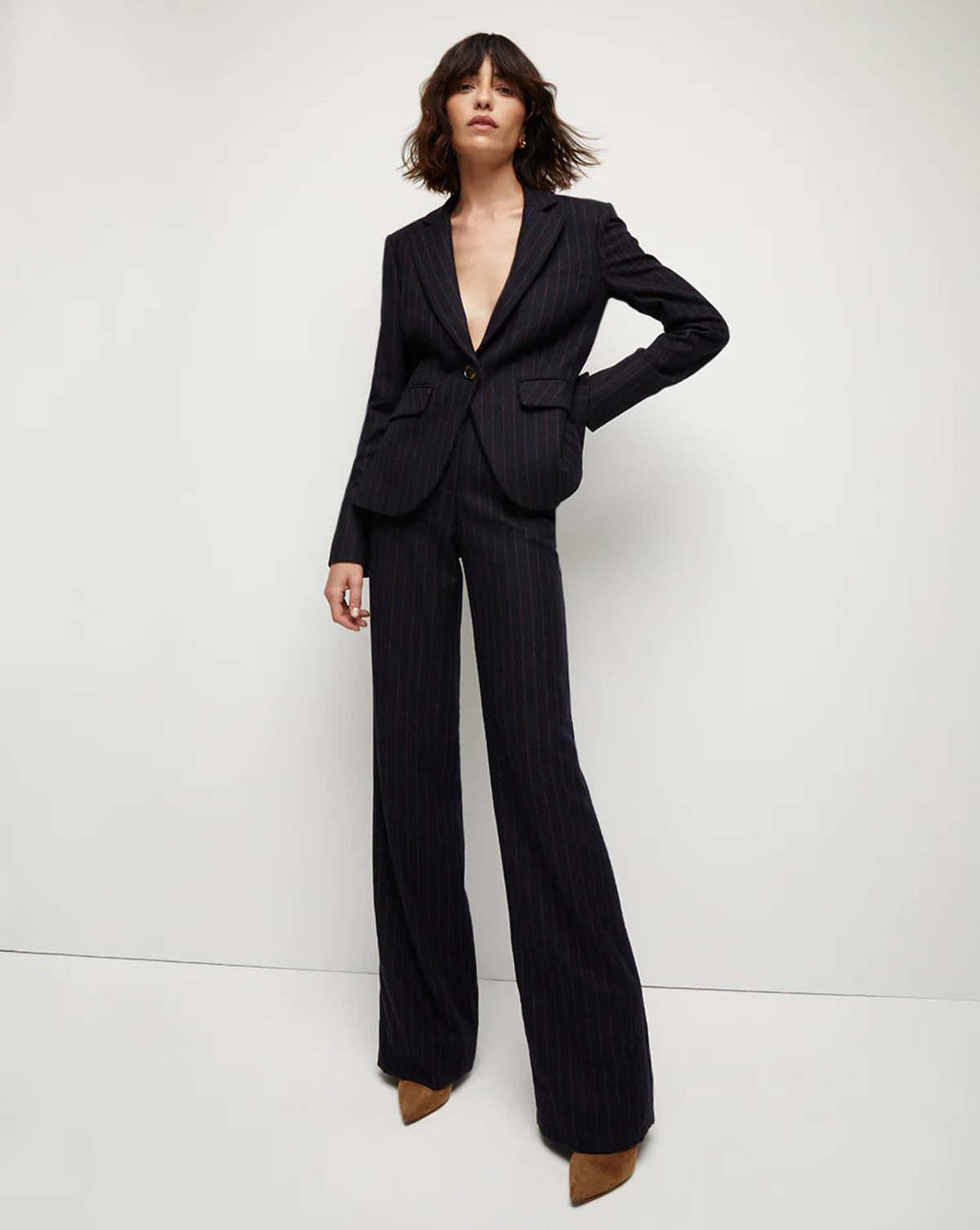 Veronica Beard Tyra Pinstriped Dickey Jacket with Tonelli Pinstriped Pant in Navy Multi size 10