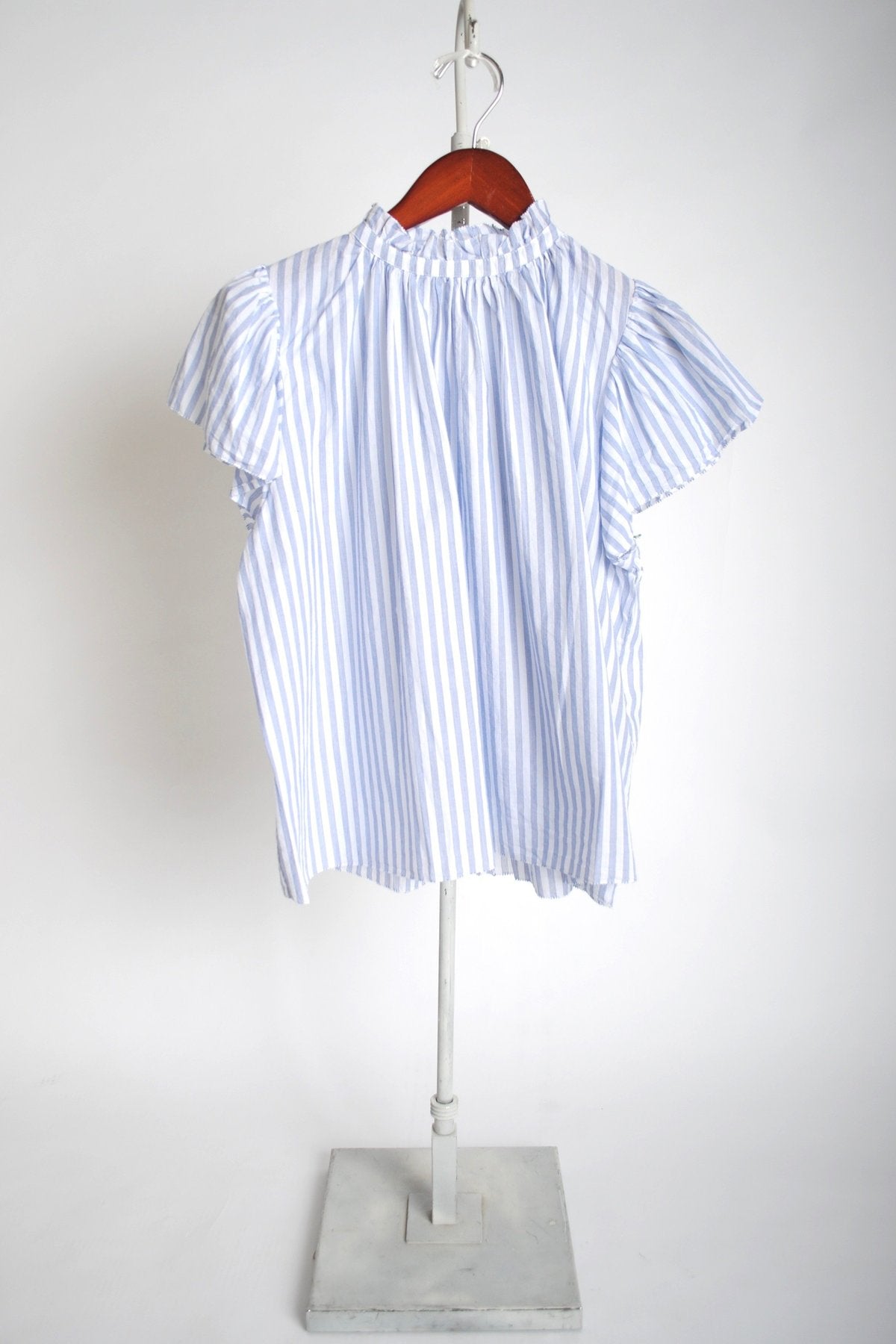 Trovata Carla High Neck Shirt White Blue Stripe size M