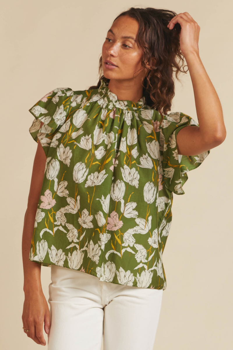 Trovata Carla High-Neck Shirt in Morning Tulip Green size XS